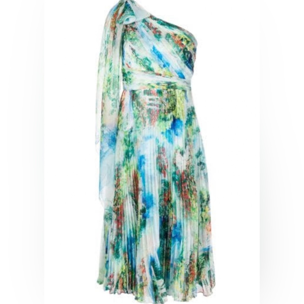 Marchesa Notte size 4 one shoulder chiffon midi NWT